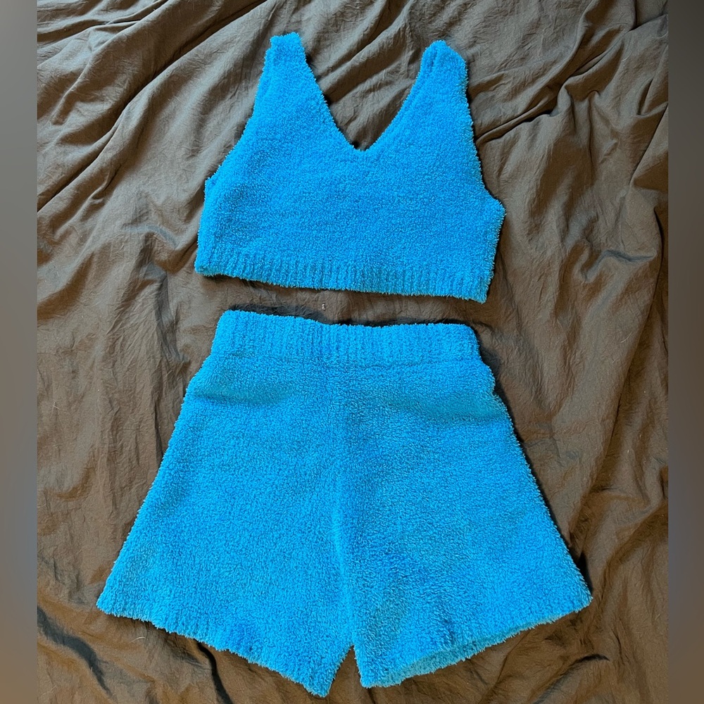 PrettyLittleThing Bright Blue Teddy Knit Bralette and Shorts